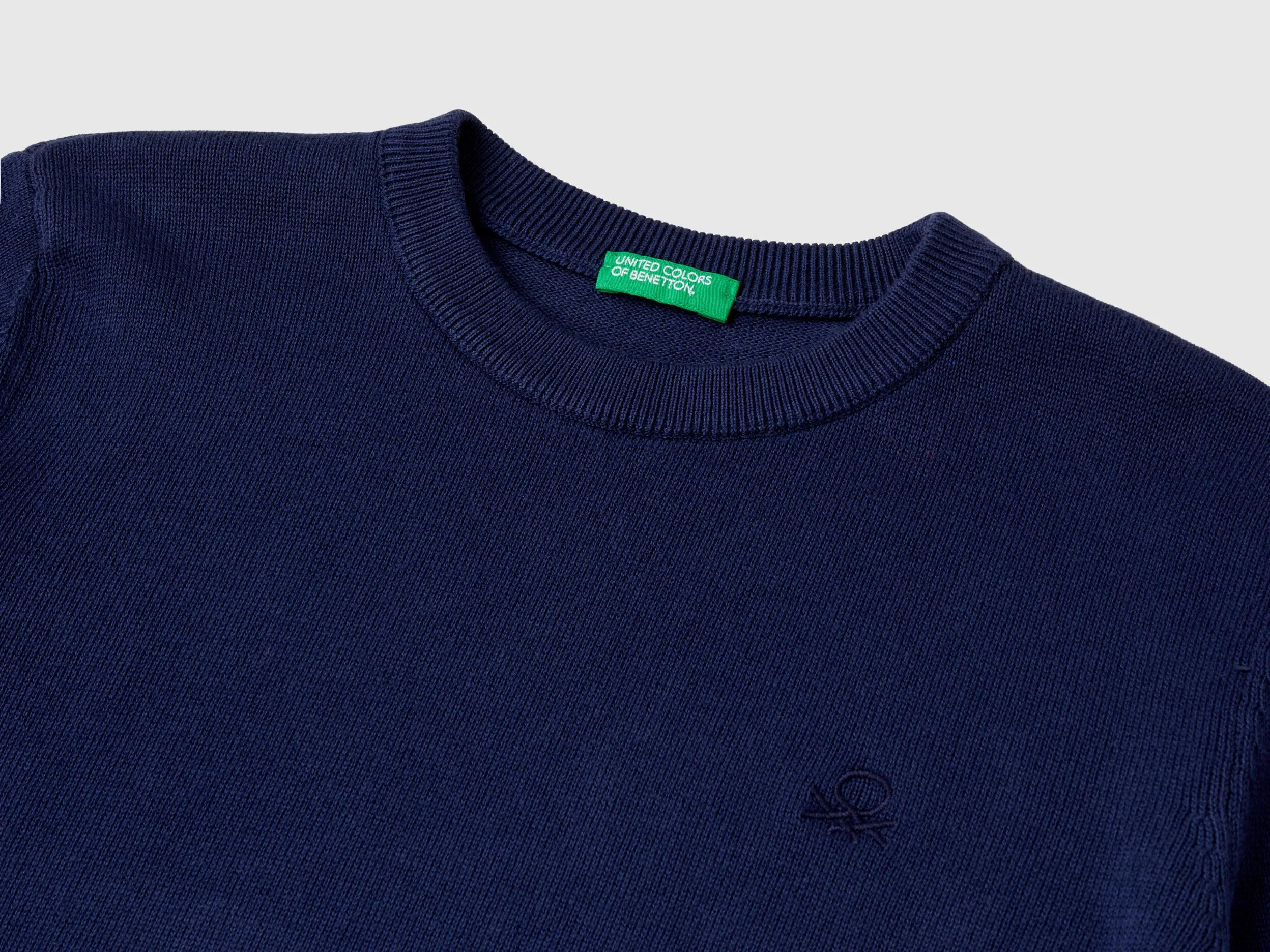 100% cotton crew neck sweater - Dark Blue | Benetton