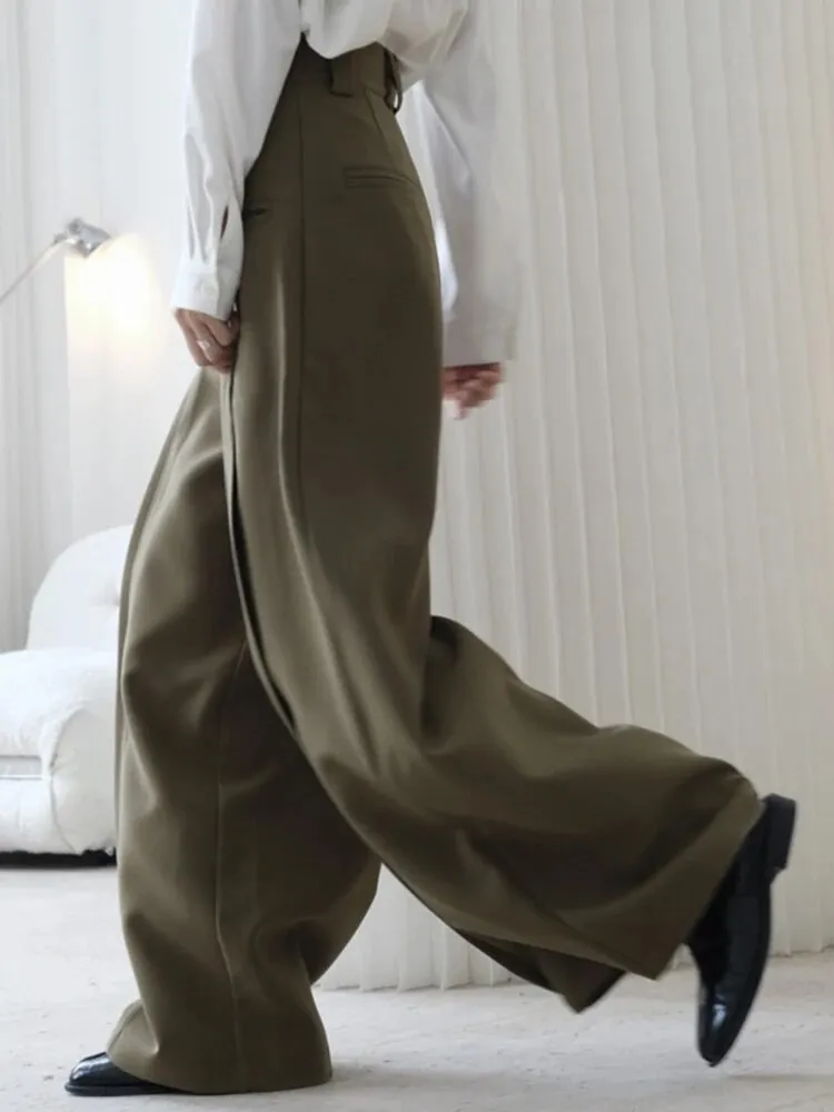 2023 Spring New Women Solid Color Button High Waist Long Trousers Ladies Casual Fashion Wide Leg Pants 2J378