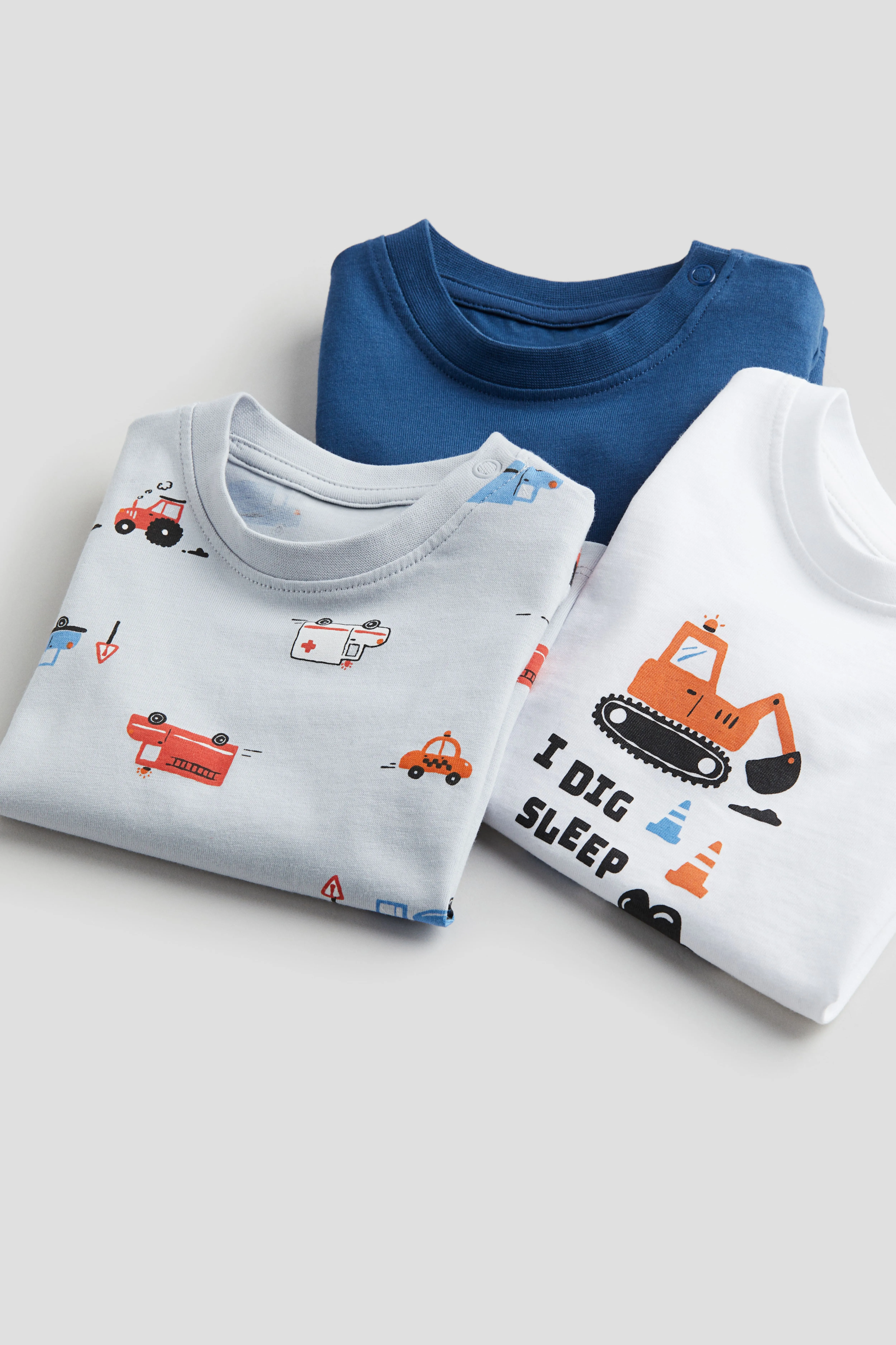 3-pack pyjamas - Regular waist - Round neck - Dusty blue/Vehicles - Kids | H&M GB