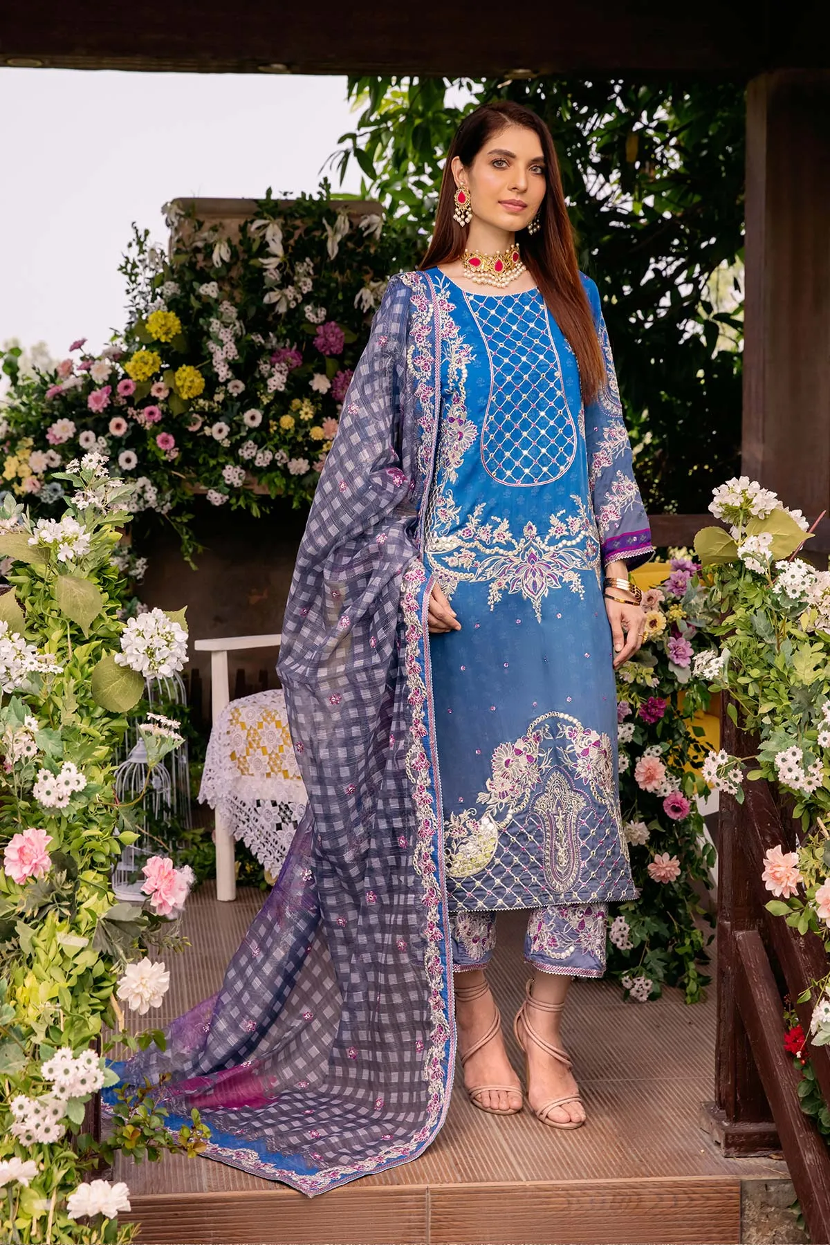 3-Pc Charizma Unstitched Embroidered Swiss Lawn With Chiffon Dupatta CSM-3-08