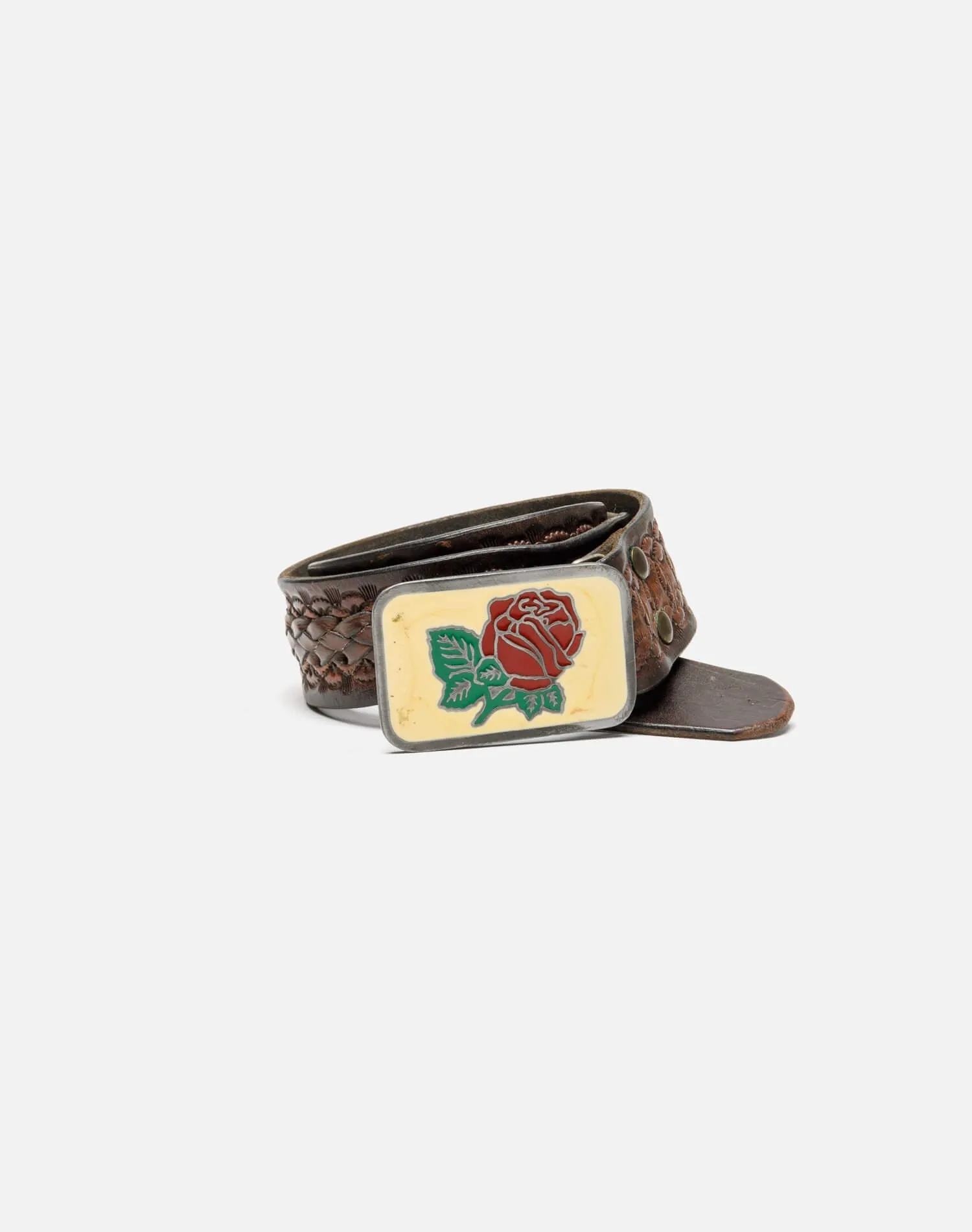 70s Painted Rose Buckle on Braid Detail Belt