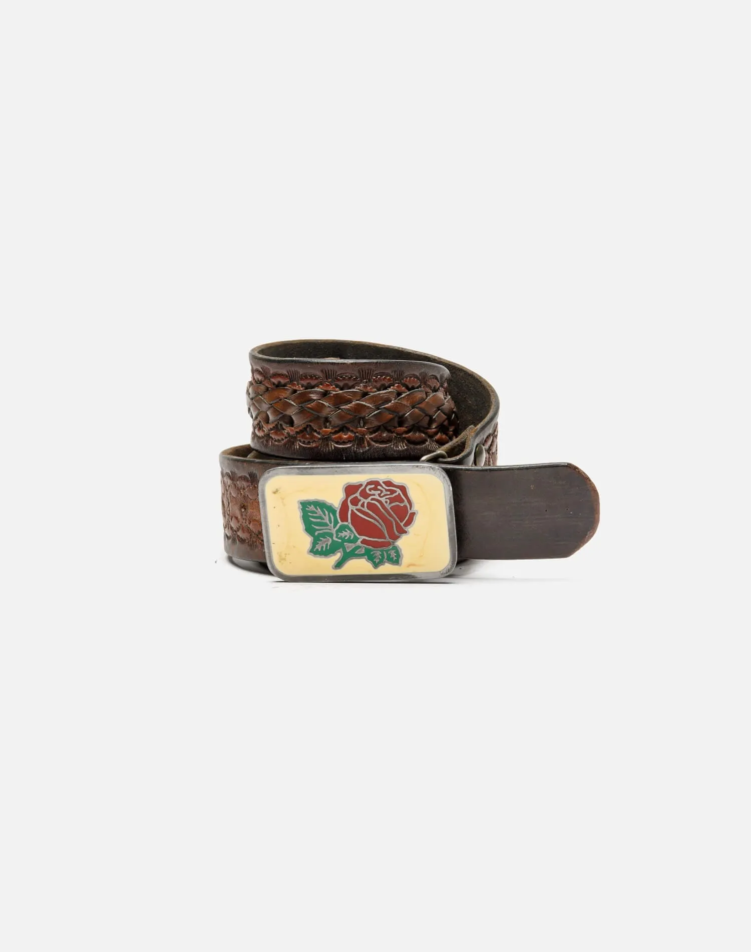 70s Painted Rose Buckle on Braid Detail Belt