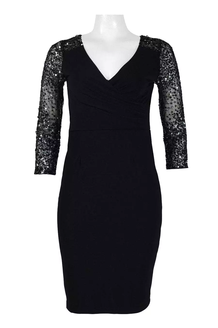 Adrianna Papell - AP1E201493 Sequined Pleated V-neck Sheath Dress