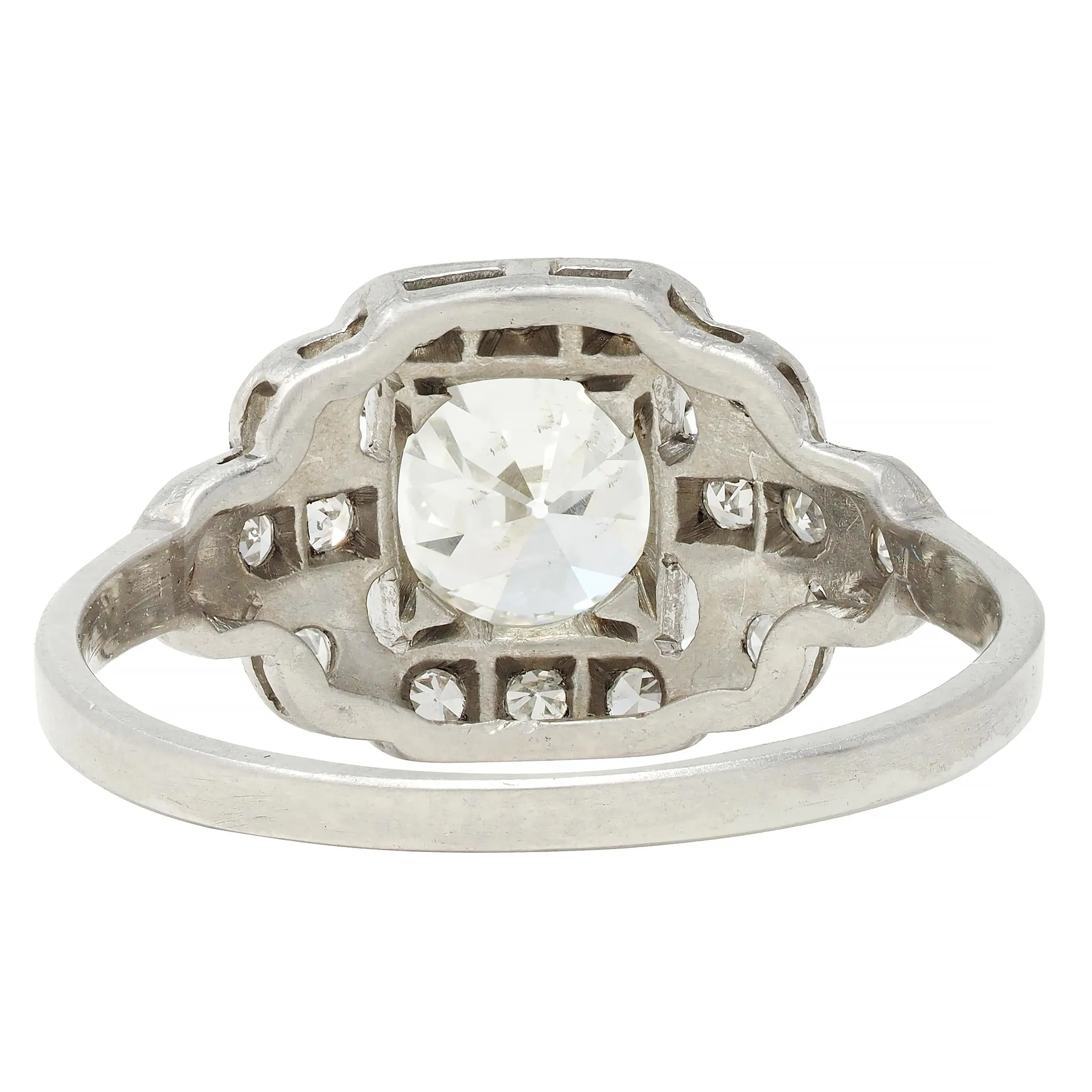 Art Deco 1.21 CTW Old European Cut Diamond Platinum Stepped Buckle Vintage Engagement Ring