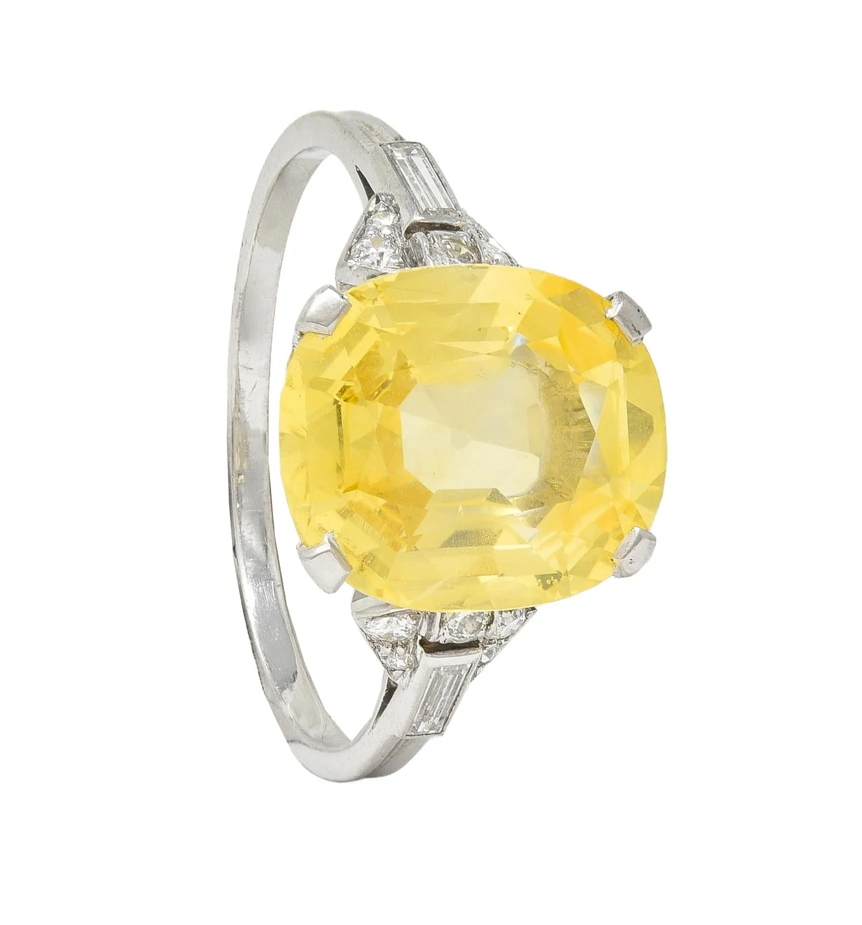 Art Deco 6.75 CTW No Heat Yellow Ceylon Sapphire Diamond Platinum Vintage Buckle Ring GIA