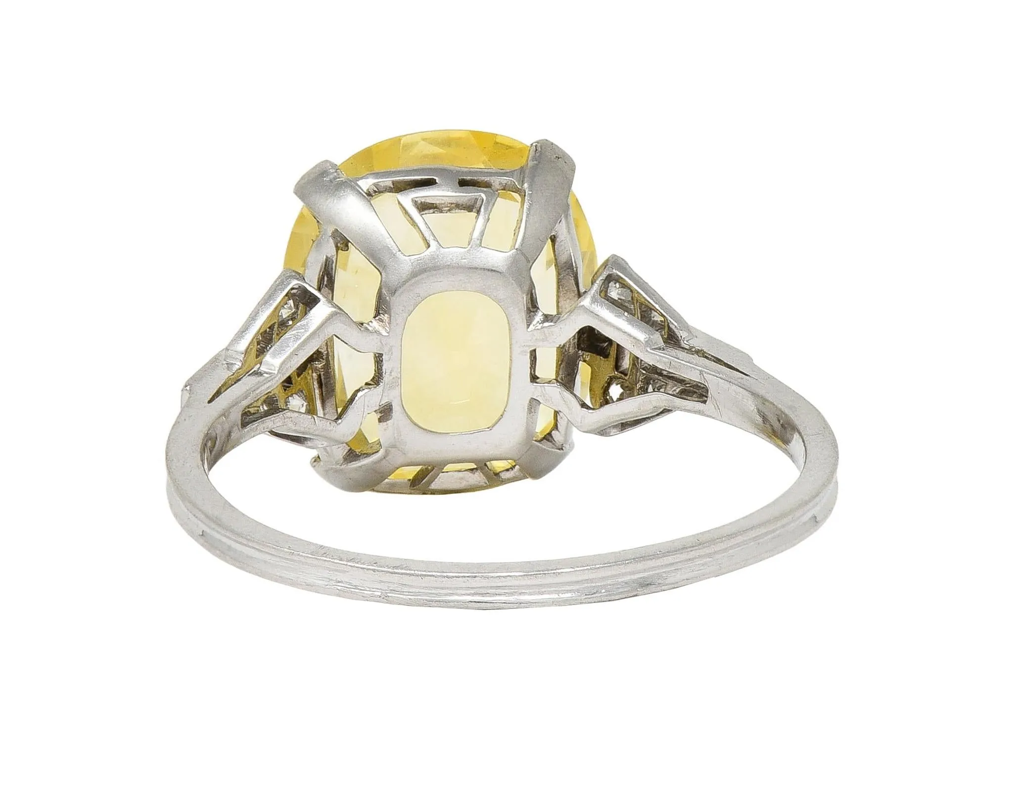 Art Deco 6.75 CTW No Heat Yellow Ceylon Sapphire Diamond Platinum Vintage Buckle Ring GIA