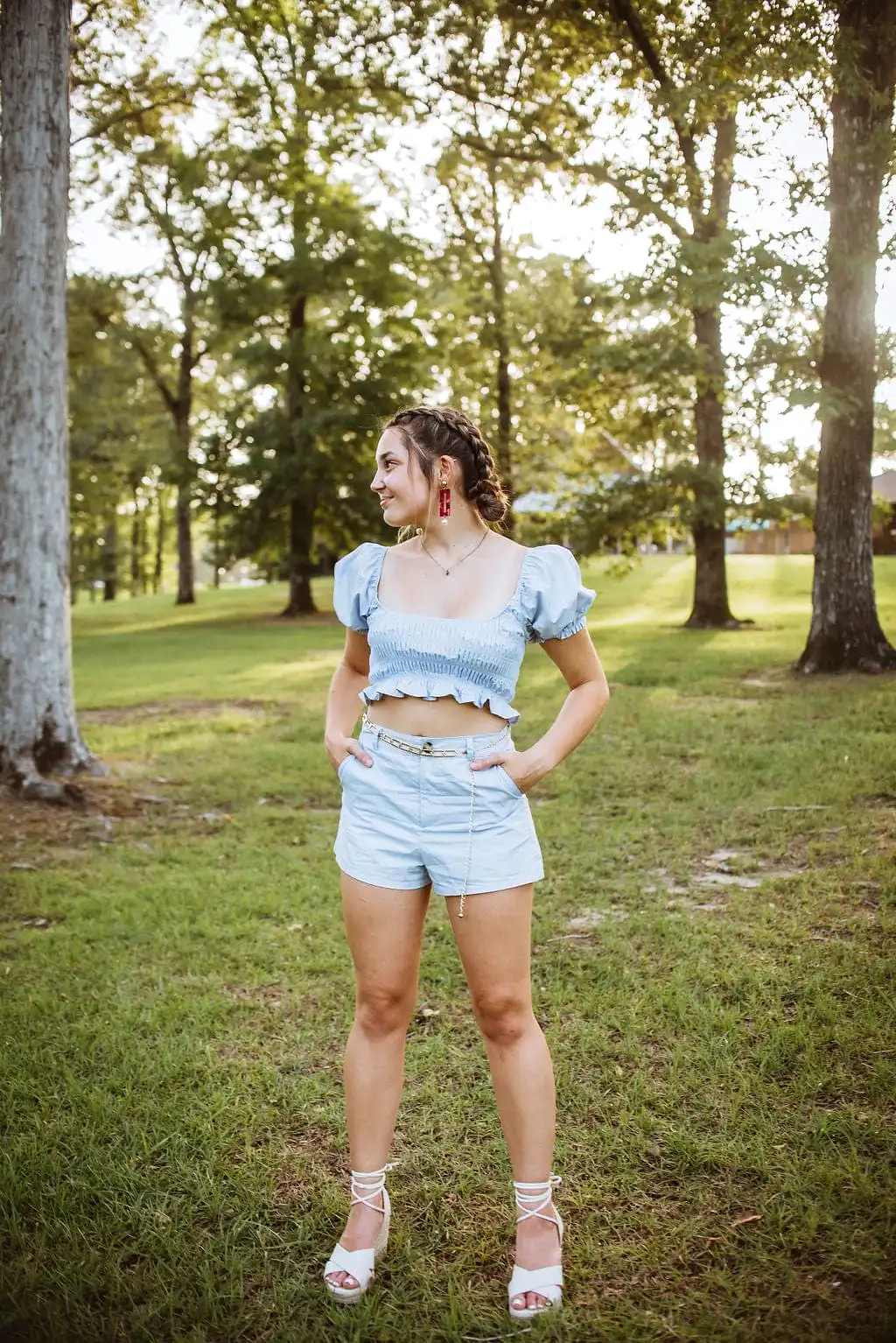 Baby Blue Set Smocked Crop Top