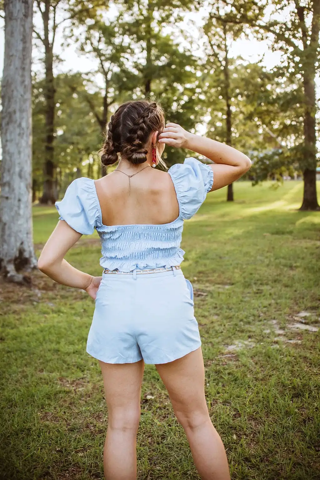 Baby Blue Set Smocked Crop Top