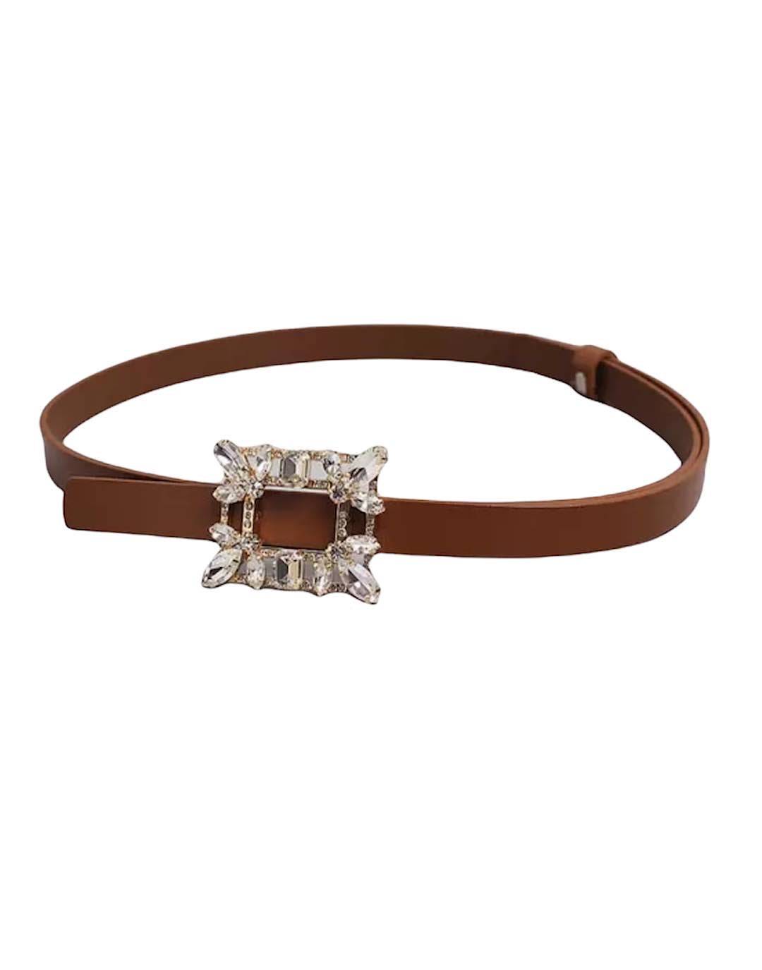 Bedazzled Buckle Thin Leather Belt