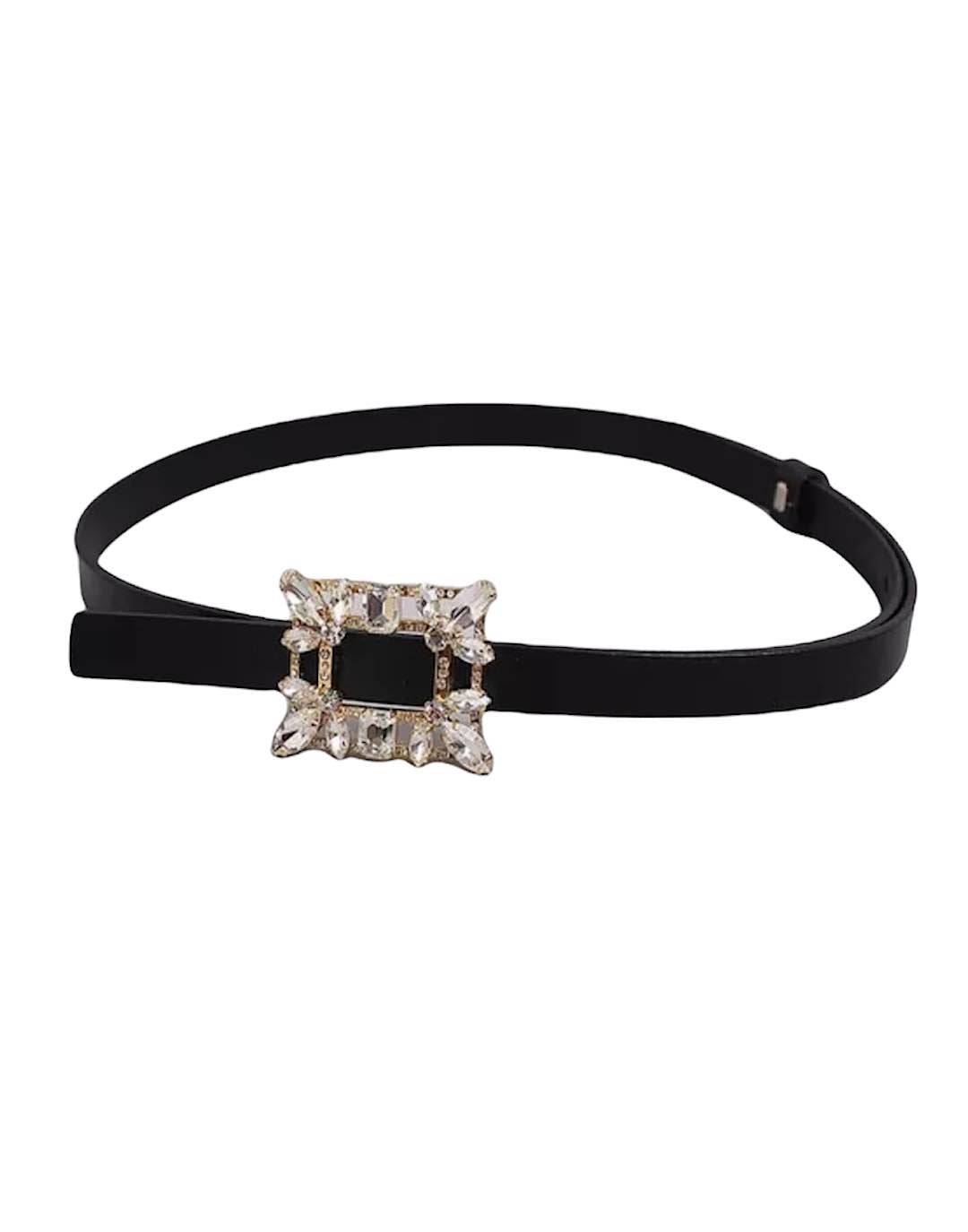 Bedazzled Buckle Thin Leather Belt