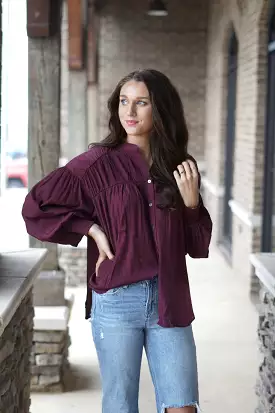 Bella Burgundy Button Up Blouse