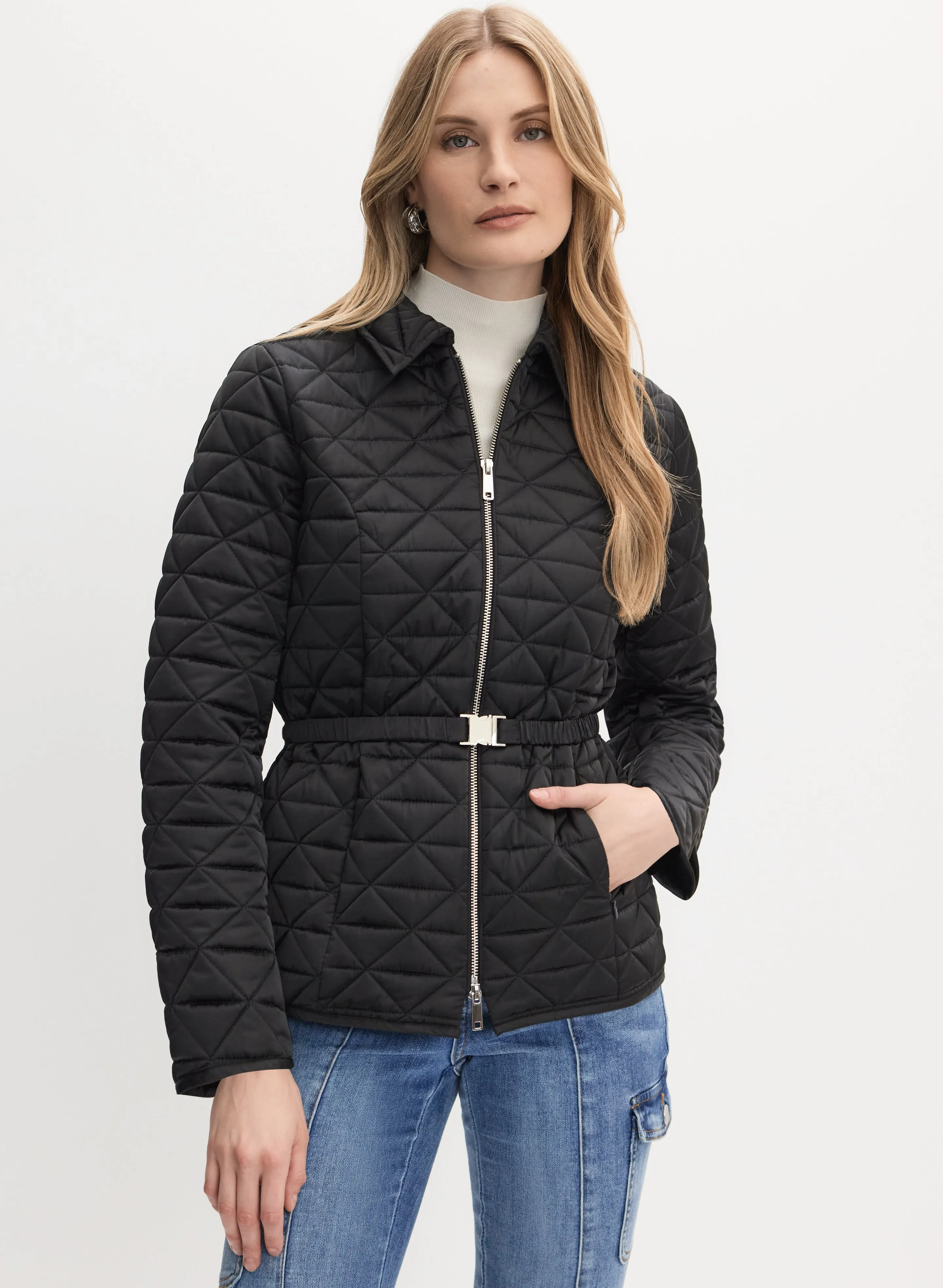 Belted Diamond Quilt Coat