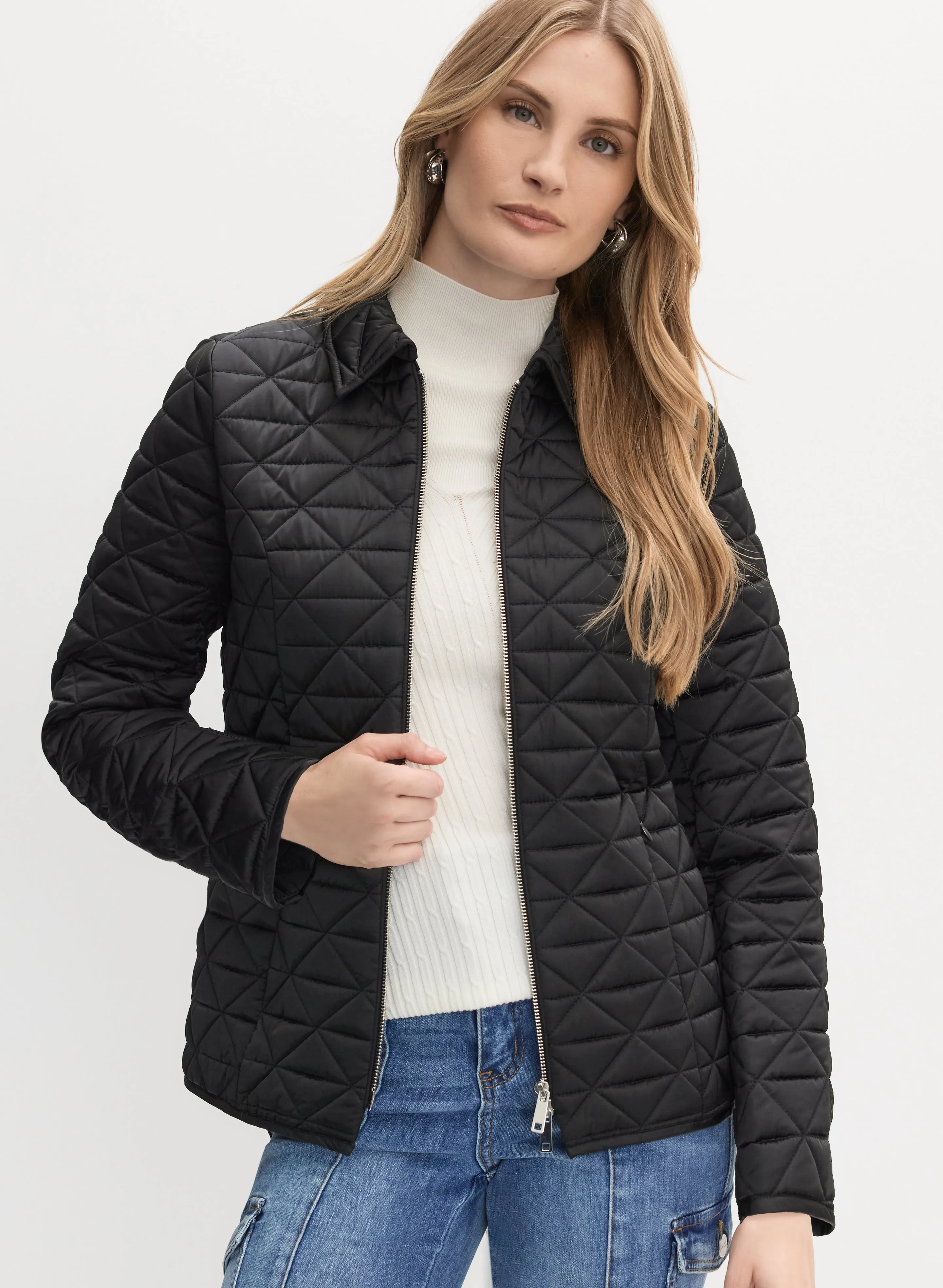 Belted Diamond Quilt Coat