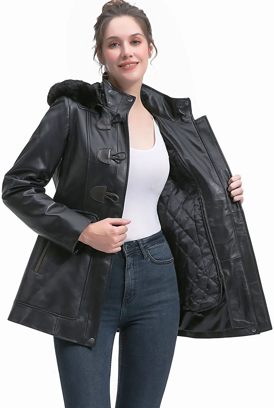 BGSD Women Flora Lambskin Leather Toggle Coat