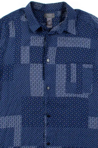 Blue Patterned Squares Button Up Shirt