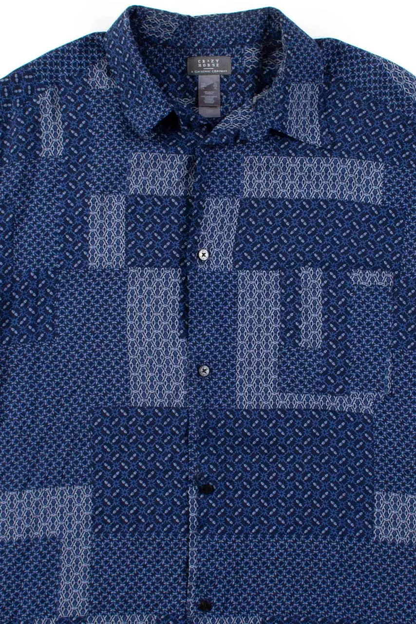 Blue Patterned Squares Button Up Shirt