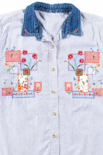 Blue Striped Garden Patches Button Up Shirt