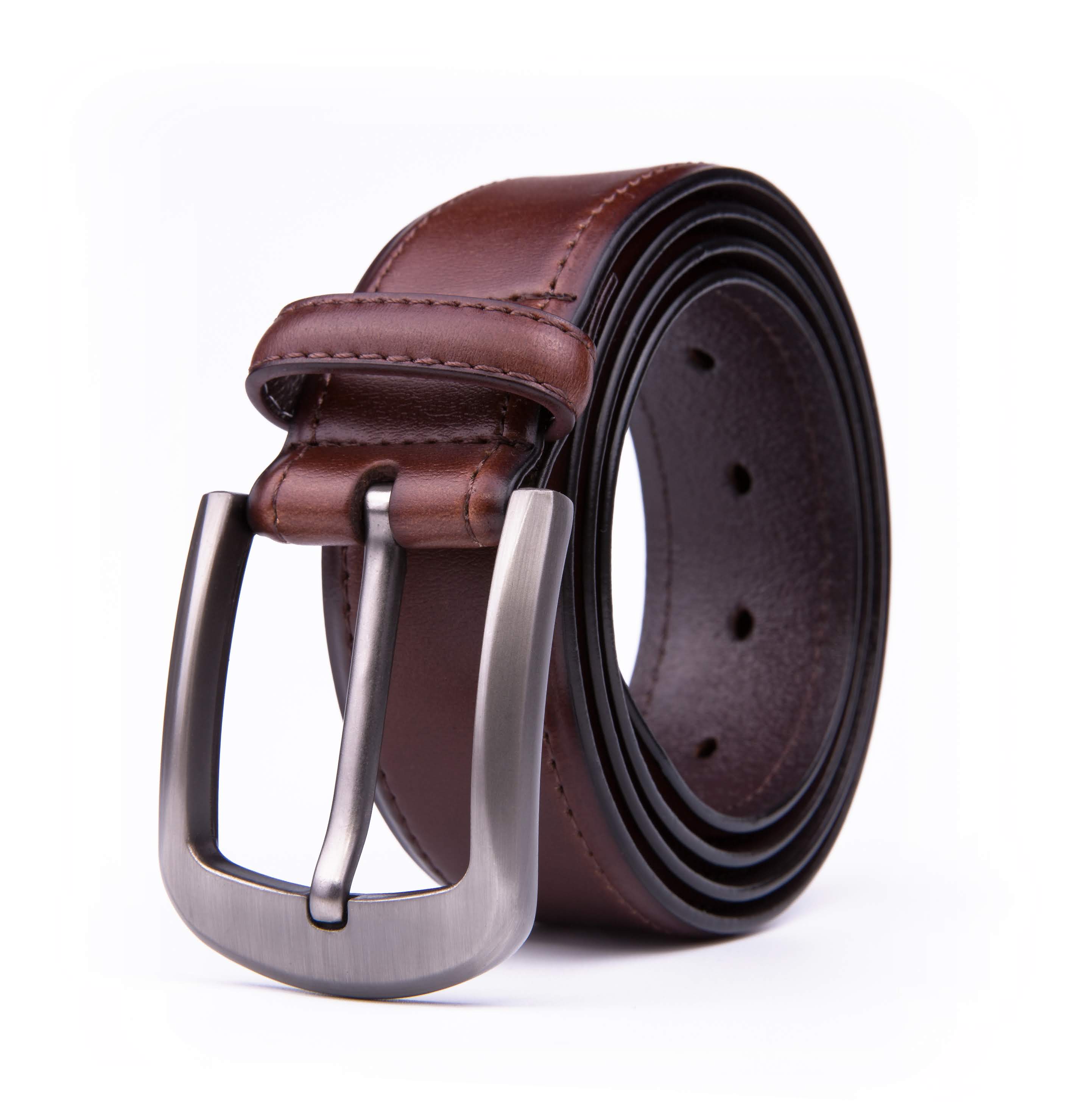 Braveman Men's Classic Genuine Leather Belt with Brushed Silver Buckle