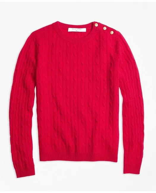 Brooks Brothers Girls Cashmere Cable Crewneck Sweater Red