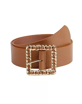 Brown Chain Buckle PU Leather Belt