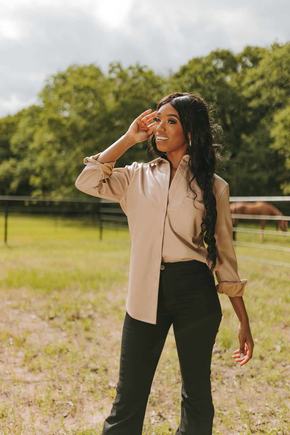 BuddyLove | BRIELLE VEGAN LEATHER BUTTON UP TOP - ESPRESSO