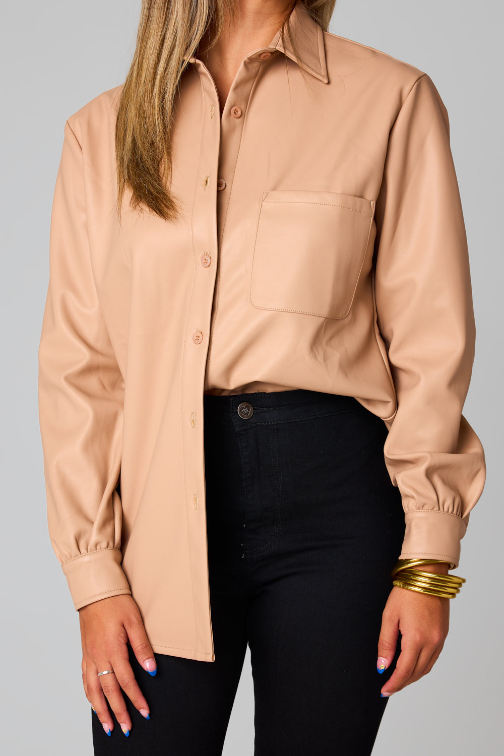 BuddyLove | BRIELLE VEGAN LEATHER BUTTON UP TOP - ESPRESSO