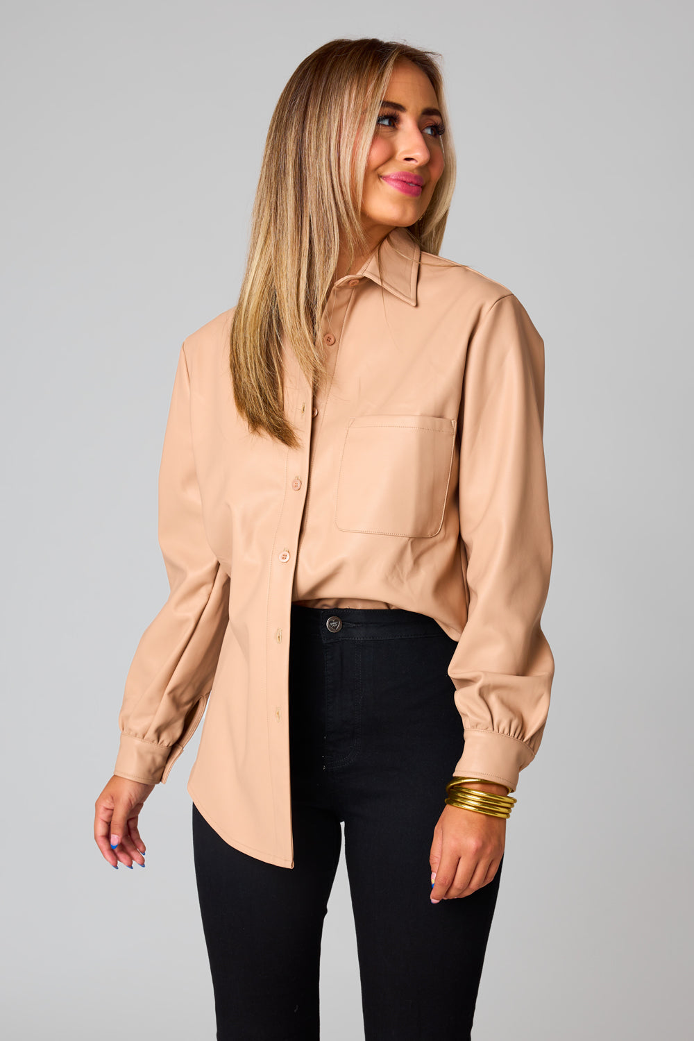 BuddyLove | BRIELLE VEGAN LEATHER BUTTON UP TOP - ESPRESSO