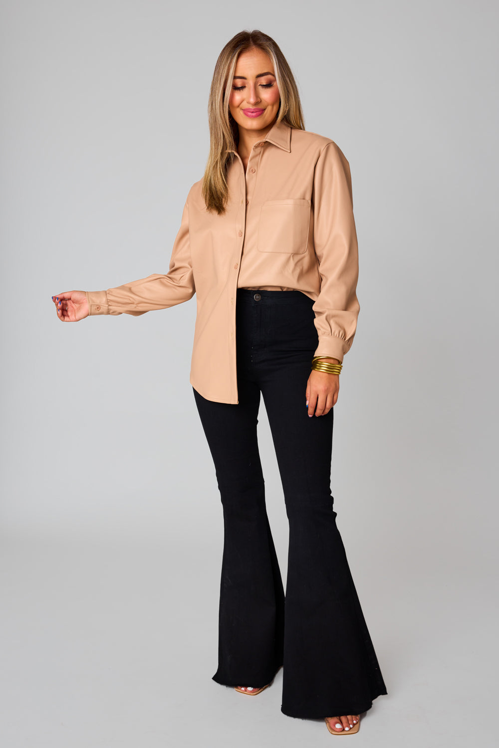 BuddyLove | BRIELLE VEGAN LEATHER BUTTON UP TOP - ESPRESSO