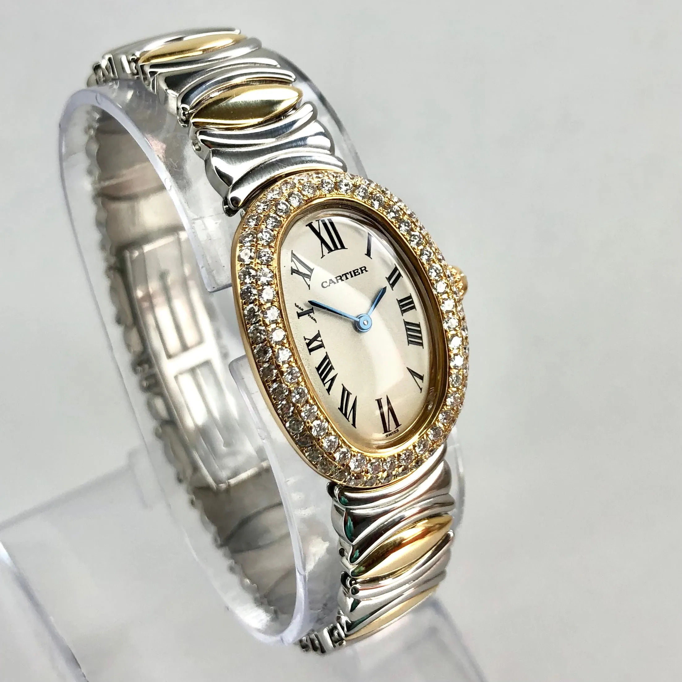 CARTIER BAIGNOIRE Quartz 23mm 2 Tone 1.7TCW Diamond Watch