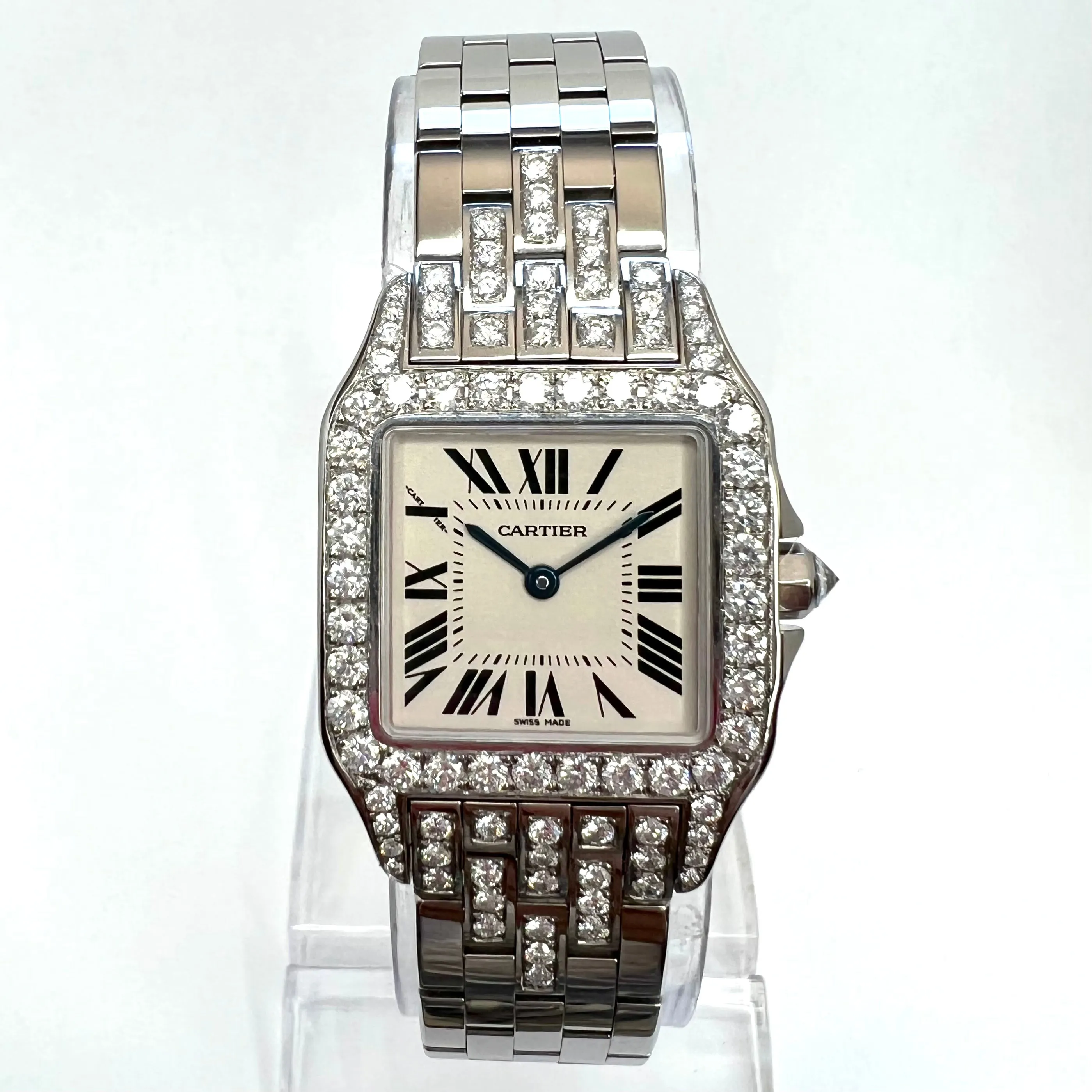 CARTIER SANTOS DEMOISELLE Quartz Steel 26mm 2.59TCW DIAMOND Watch