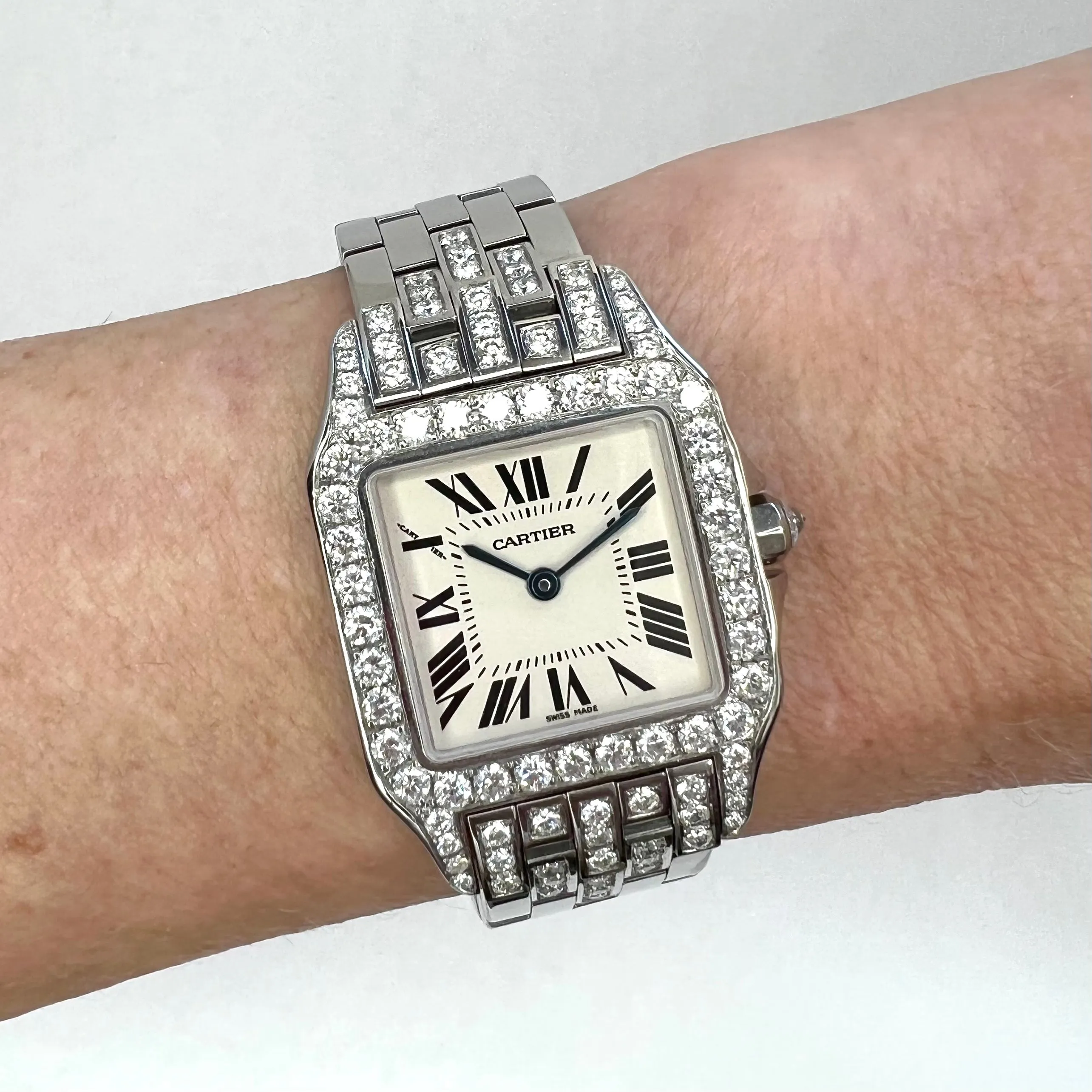 CARTIER SANTOS DEMOISELLE Quartz Steel 26mm 2.59TCW DIAMOND Watch