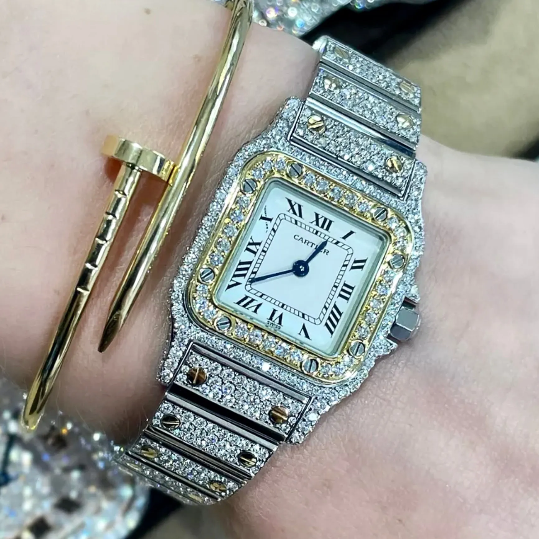 CARTIER SANTOS GALBEE 24mm Quartz ~8TCW Diamond Watch