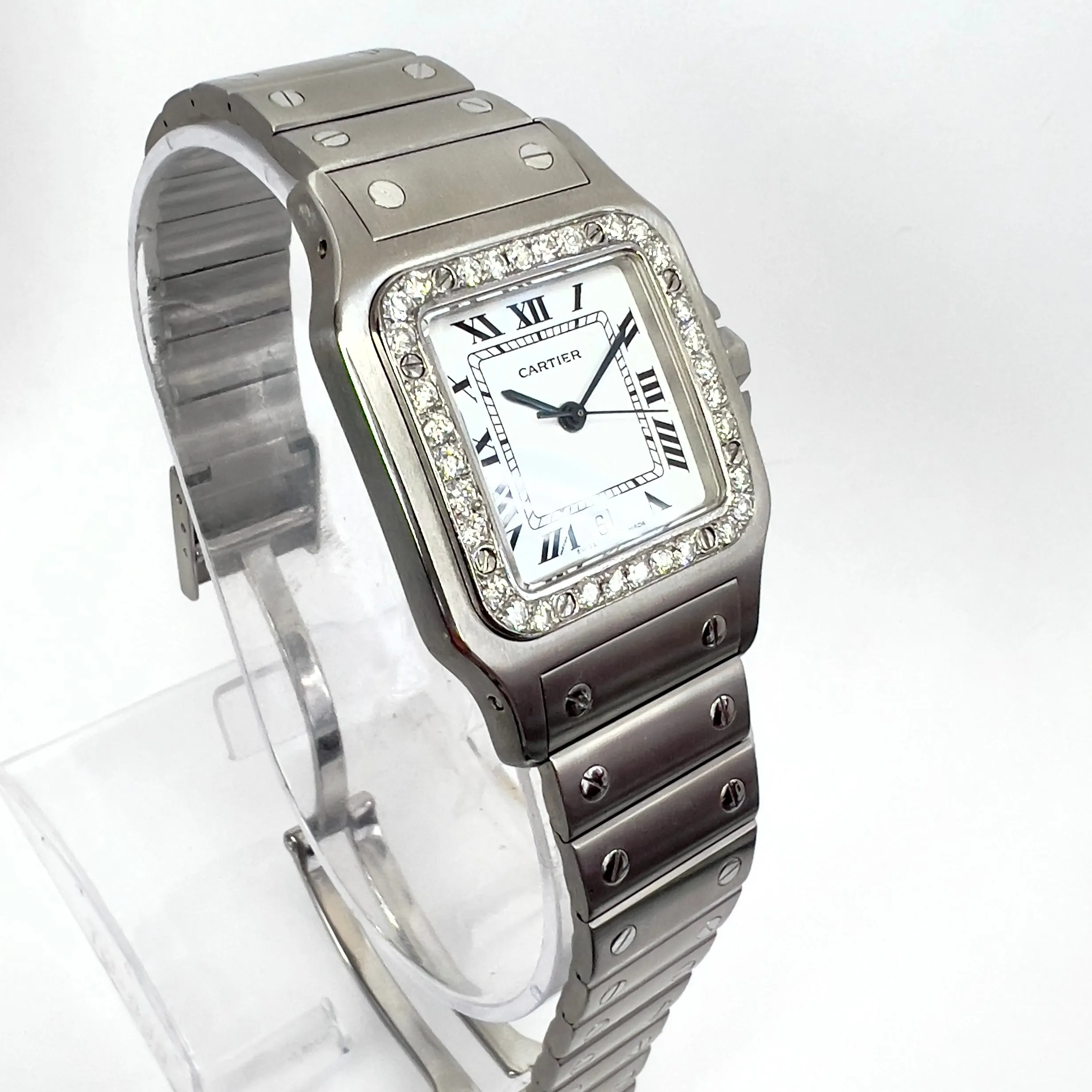 CARTIER SANTOS GALBEE 29mm Quartz Steel 0.85TCW Diamond Watch