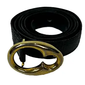 Celine Vintage Black Lizardskin Gilt Buckle Belt 75cm