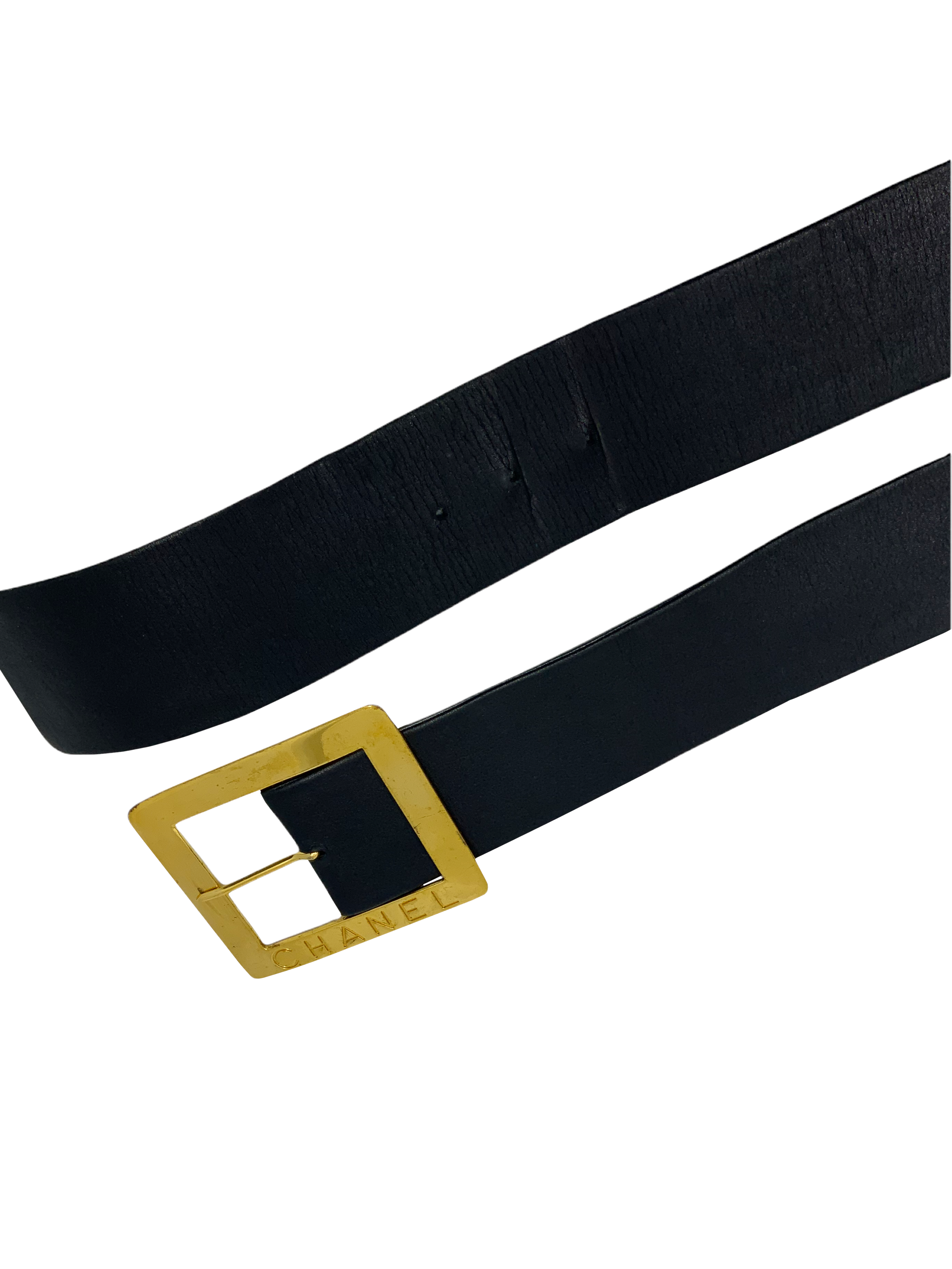 Chanel Vintage Leather Large Square Logo Buckle Belt Size 75