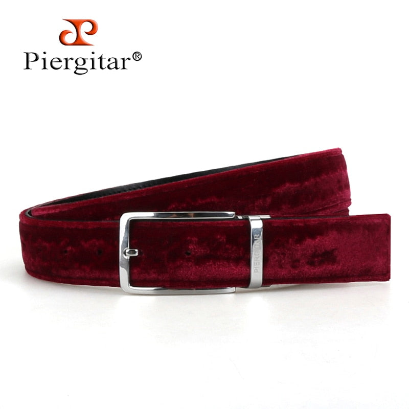 Classic Burgundy Velvet  Belt With Stainless Steel Buckle