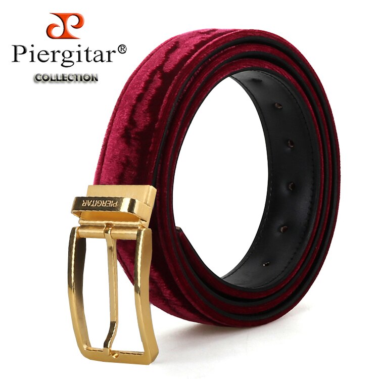 Classic Burgundy Velvet  Belt With Stainless Steel Buckle