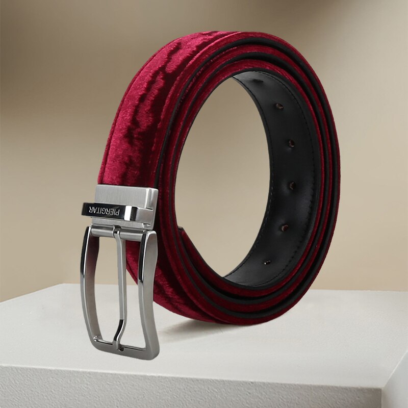 Classic Burgundy Velvet  Belt With Stainless Steel Buckle