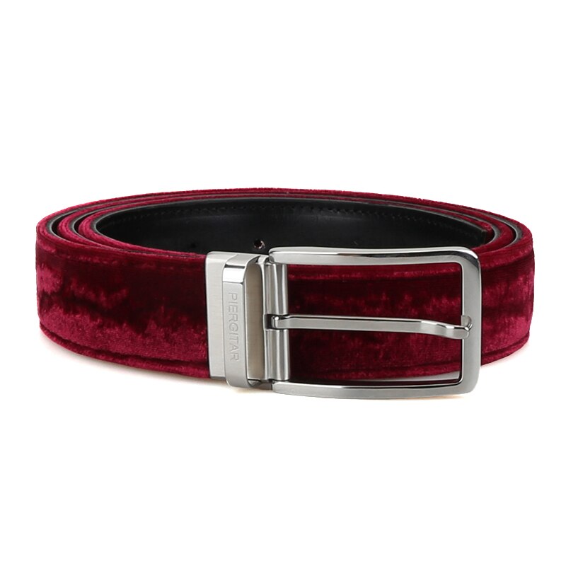 Classic Burgundy Velvet  Belt With Stainless Steel Buckle