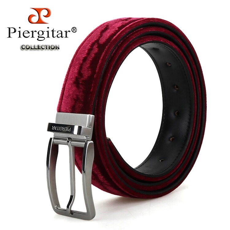 Classic Burgundy Velvet  Belt With Stainless Steel Buckle