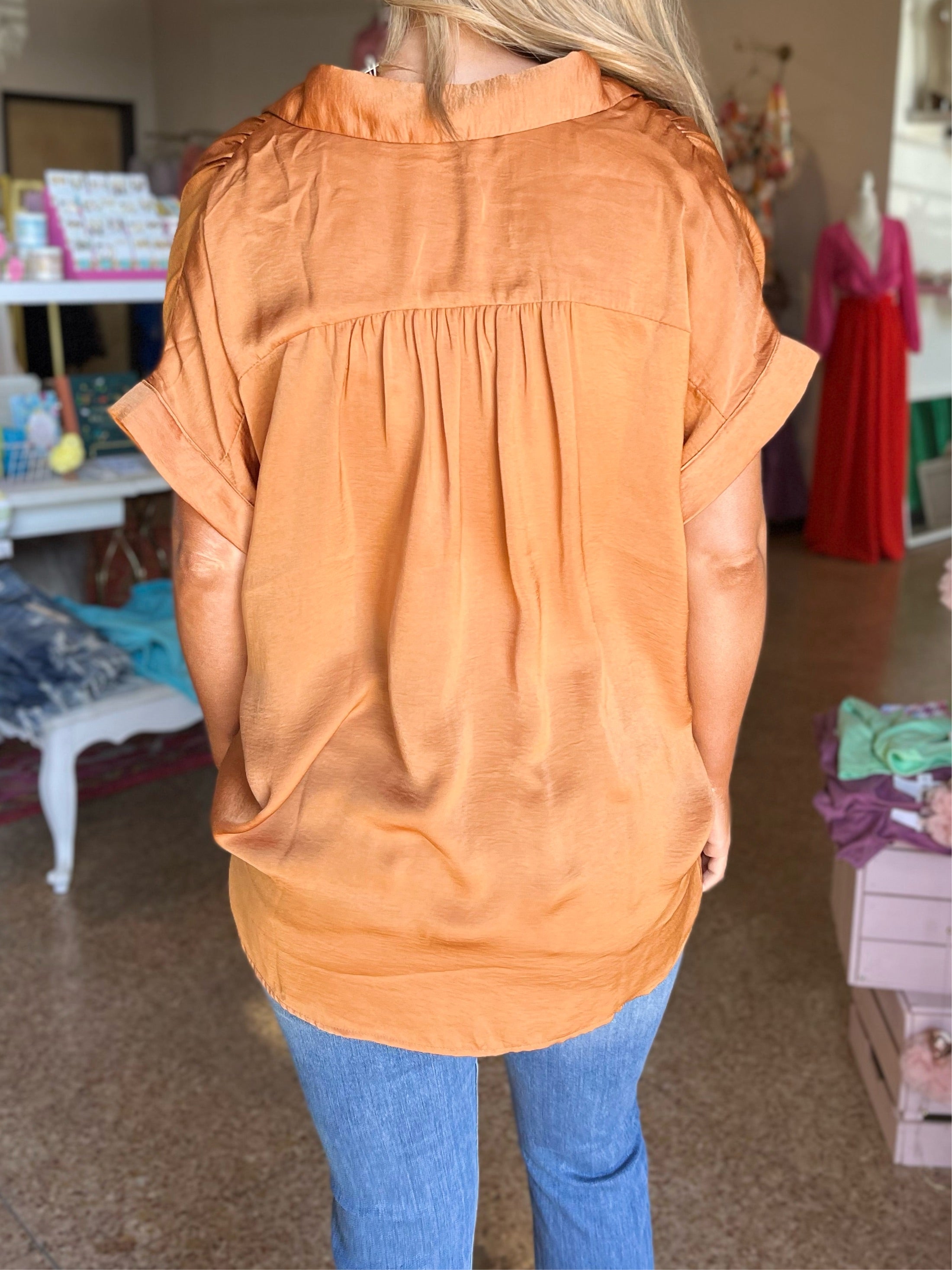 Collared Button Up Top - Amber