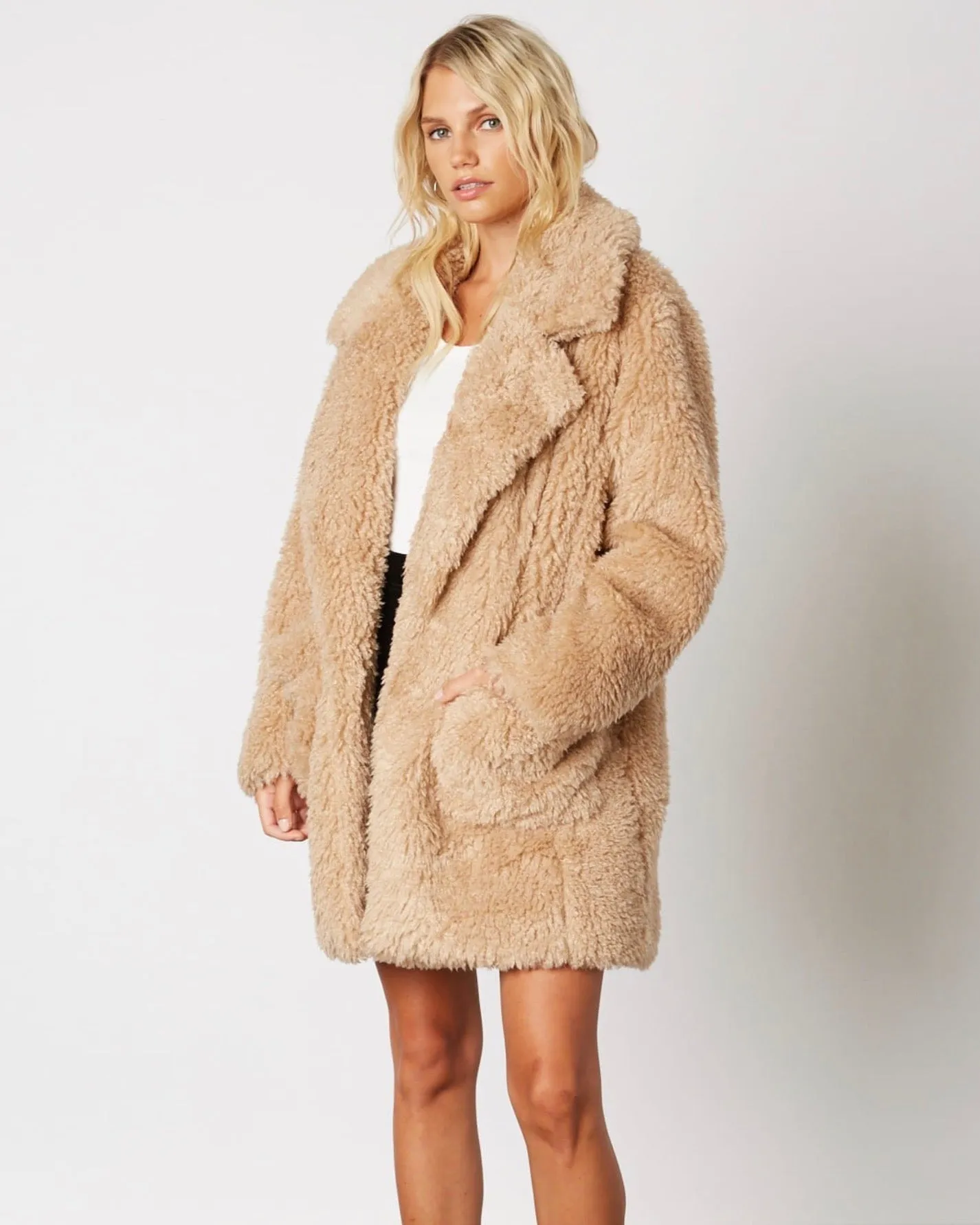 Cotton Candy LA - Open Collar Faux Fur Coat - More Colors