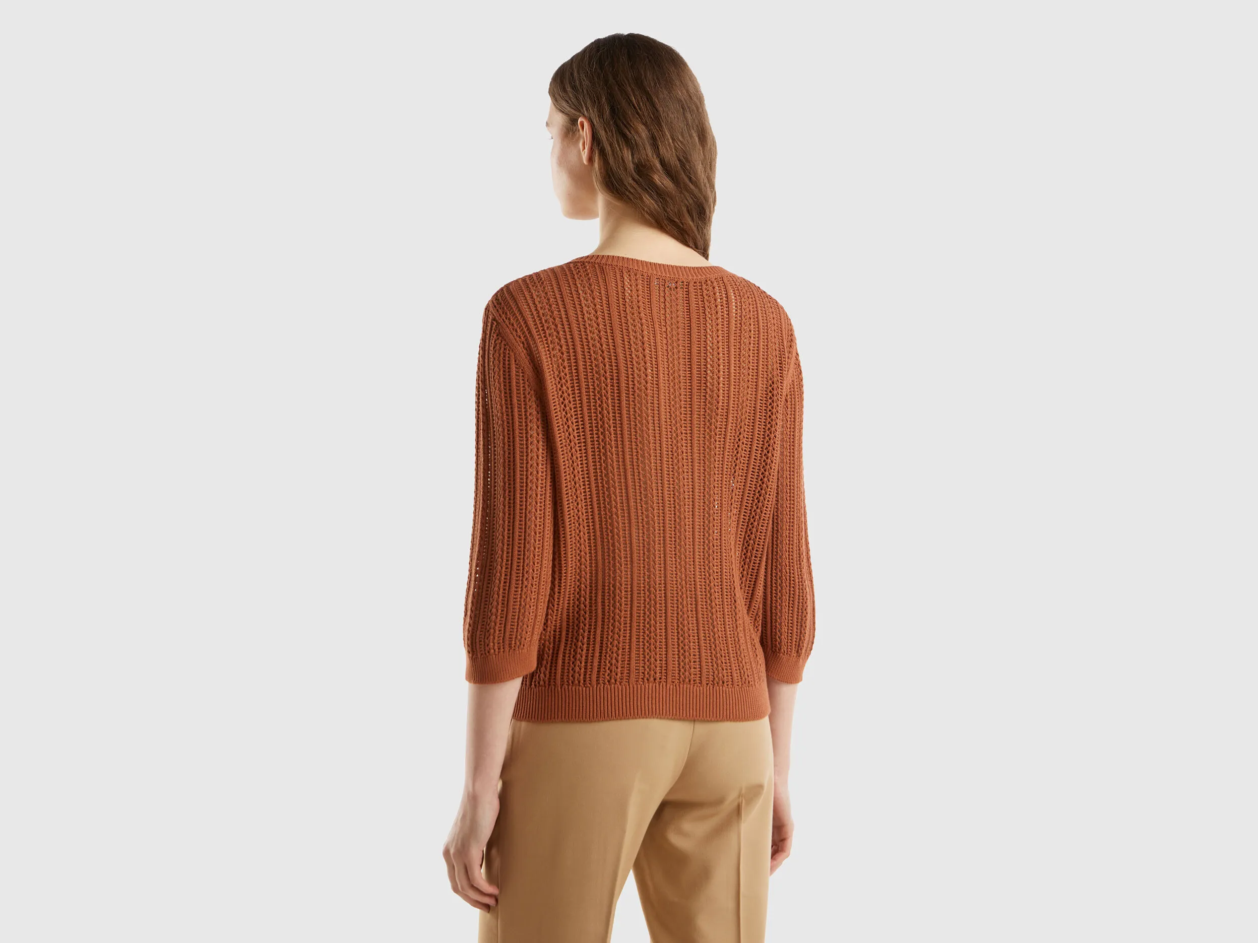 Crochet sweater - Brown | Benetton