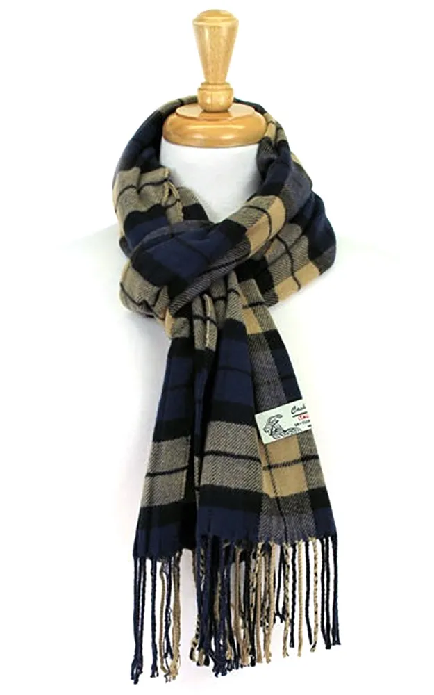 DBS030 Cashmere Feel scarves Plaid Navy Camel 12pcs Pack