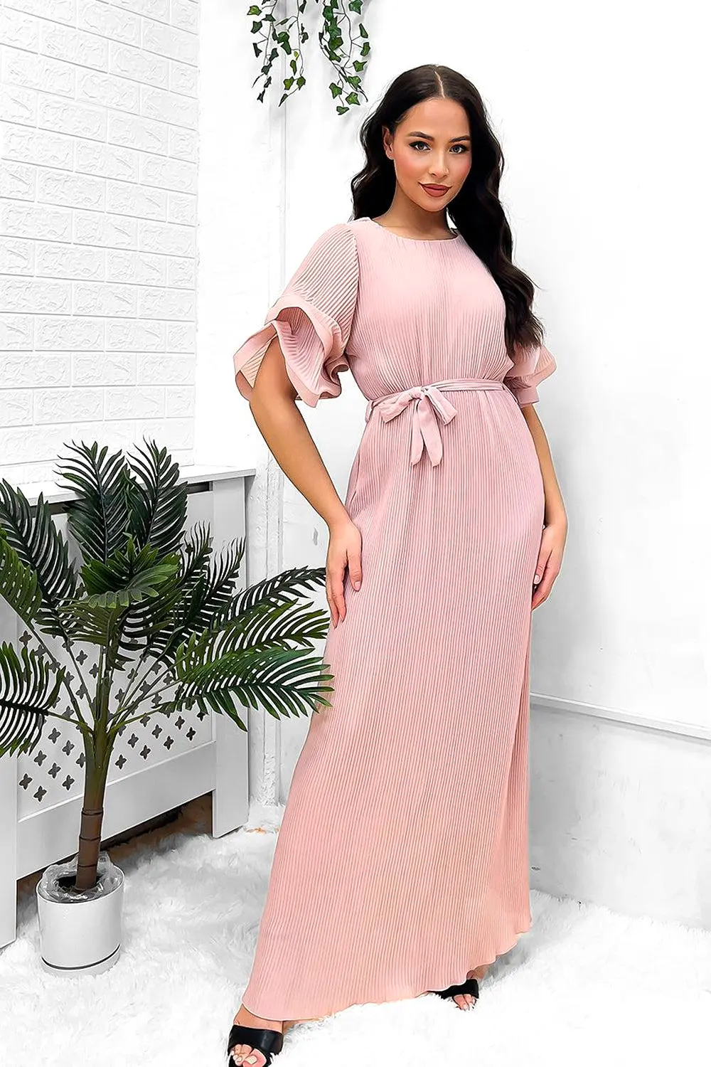 Double Short Flute Sleeve Summer Maxi Dress