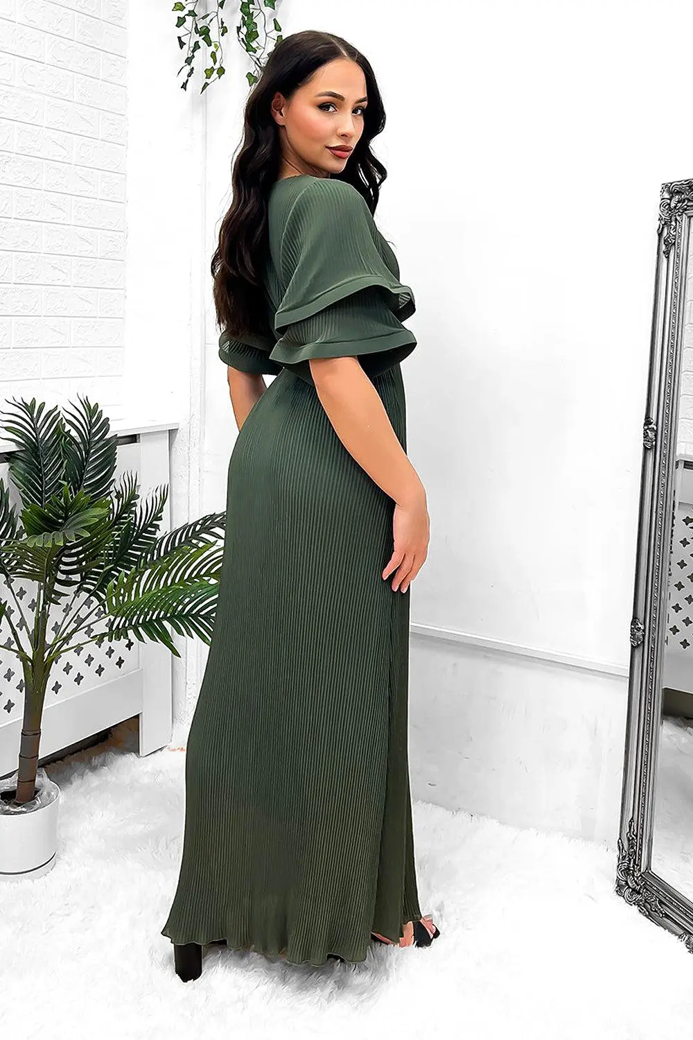 Double Short Flute Sleeve Summer Maxi Dress