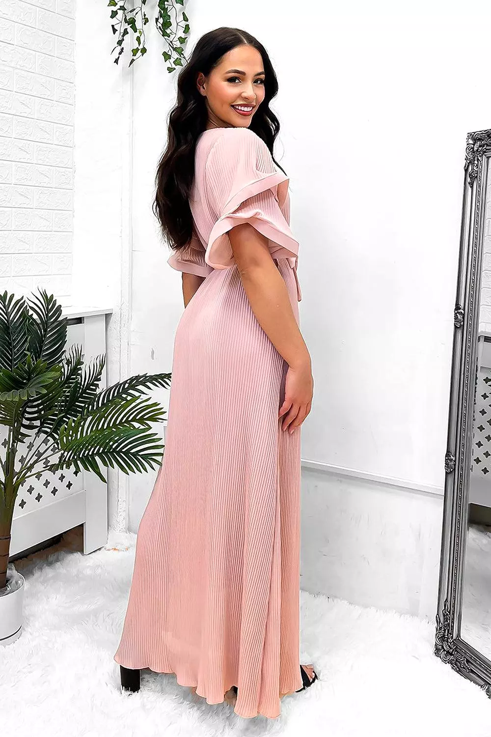 Double Short Flute Sleeve Summer Maxi Dress