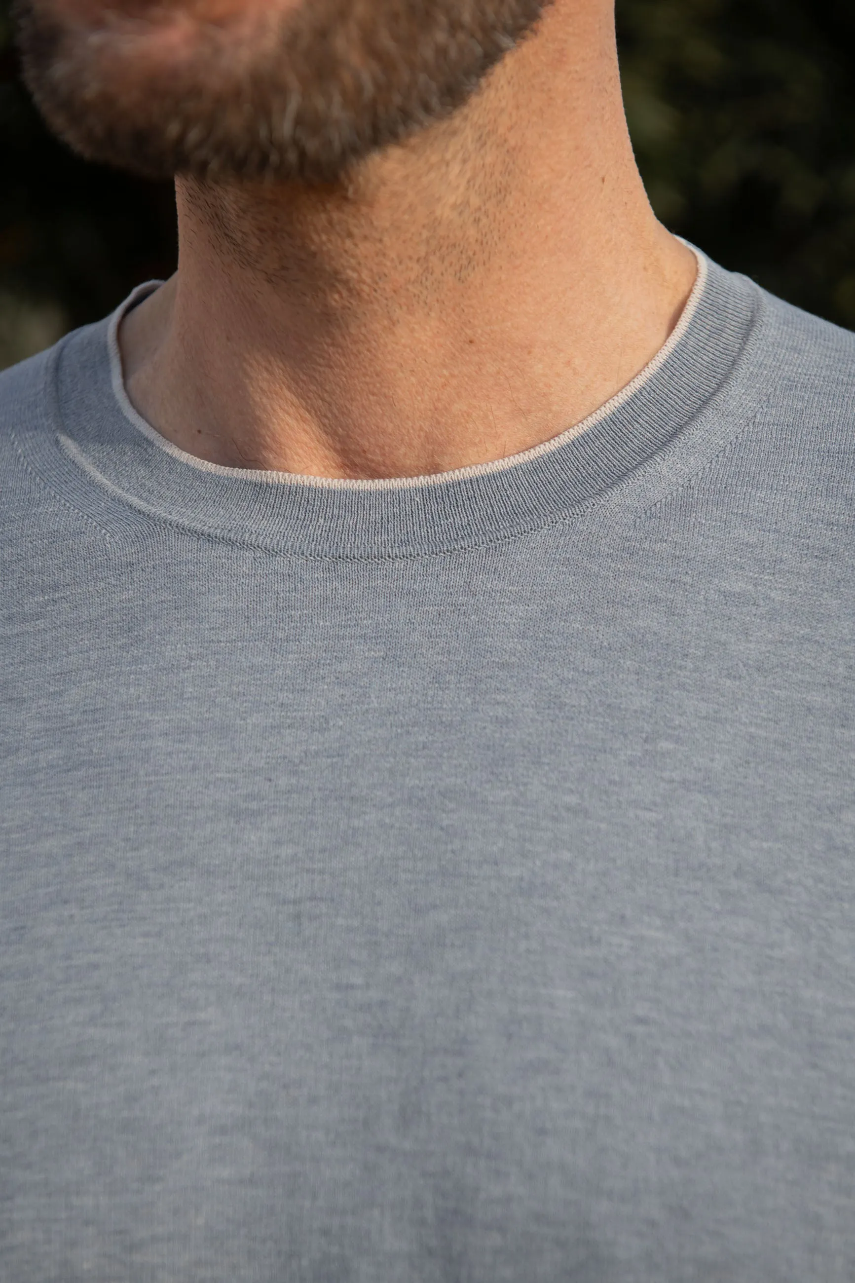 Dusty blue knitted cotton t-shirt - Made in Italy