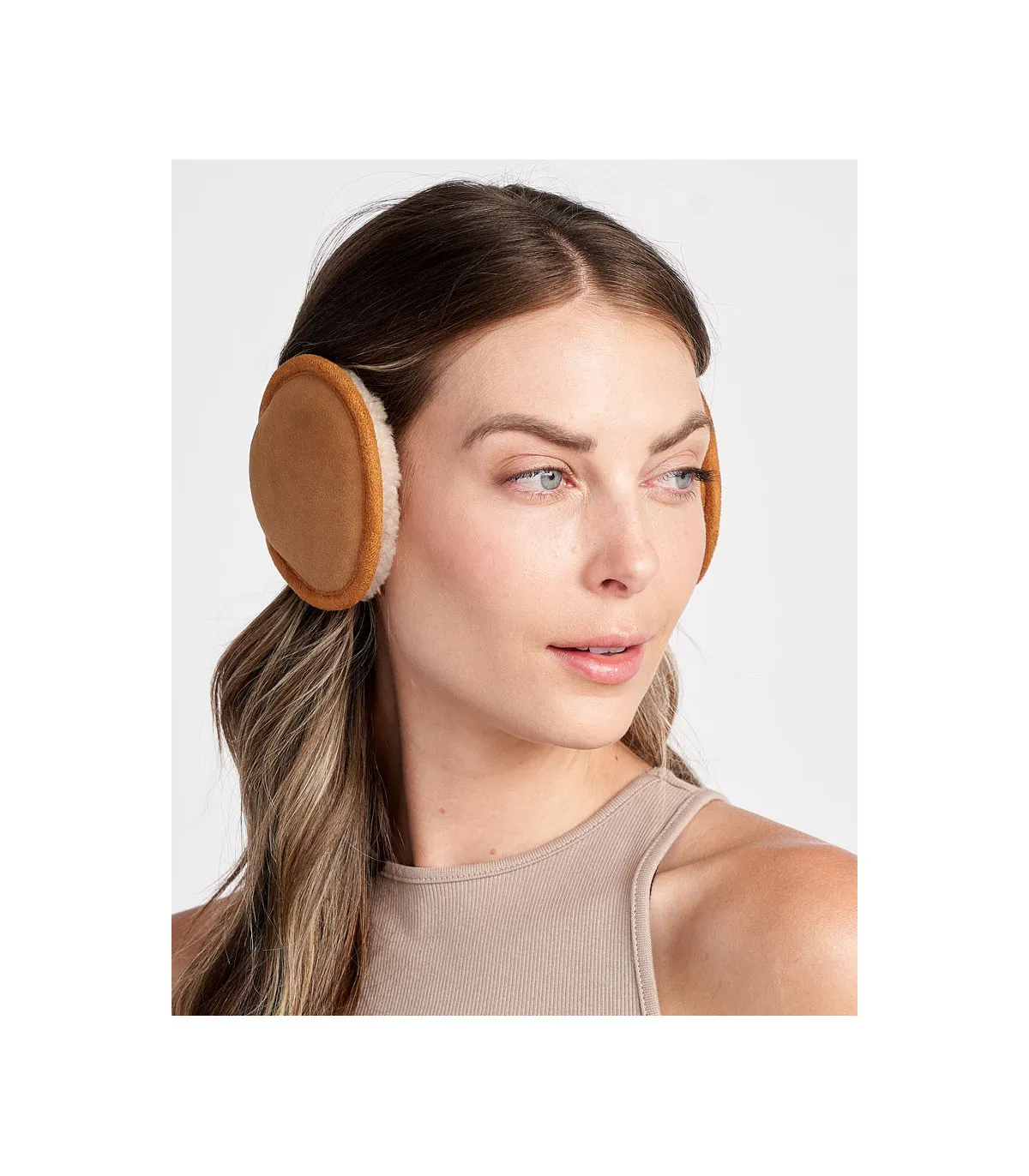 Edith Sheepskin Earmuffs in Tan: FurHatWorld.com