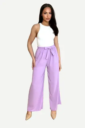 Elastic Waist Tie Wide Leg Trousers